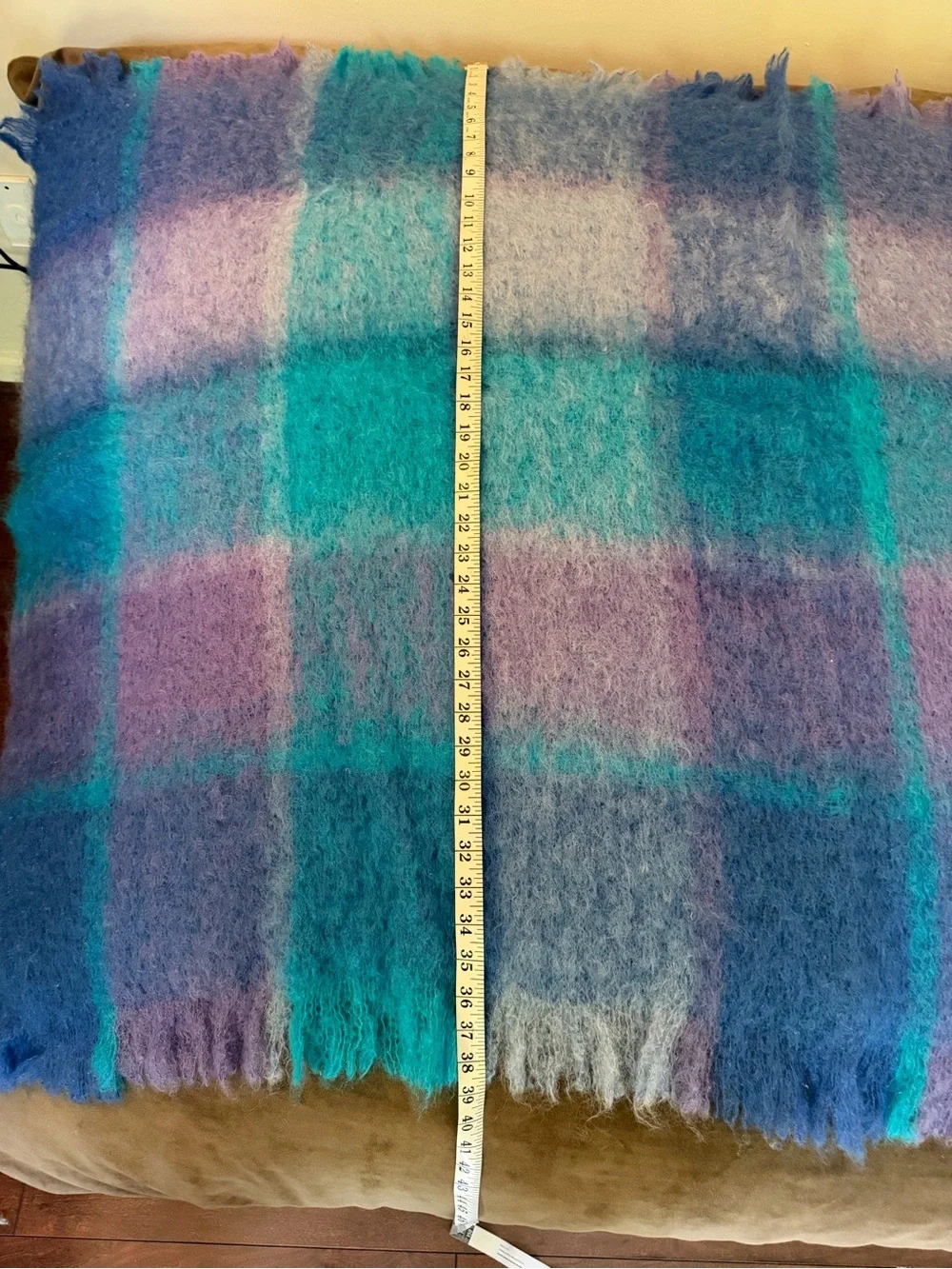 AVOCA (Ireland)Soft Plaid Mohair/wool Throw Blanket in Teal & Lavender